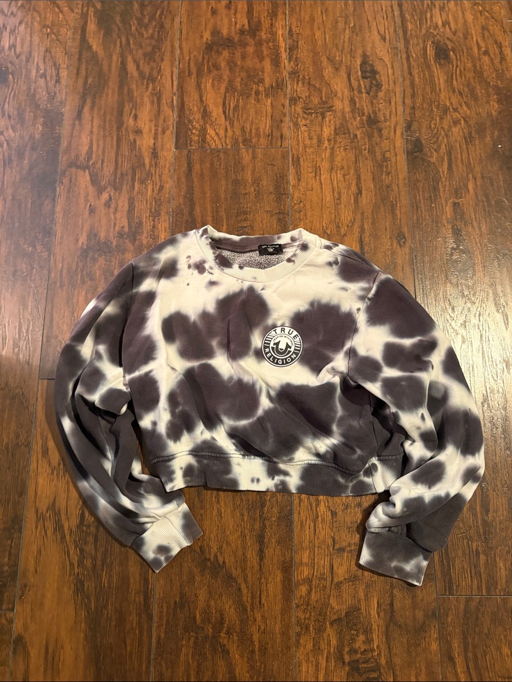 True Religion Tie-Dye Cropped Sweatshirt - Black & White